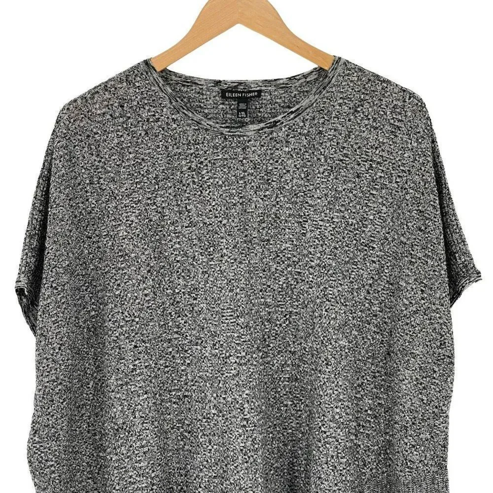 ‎Eileen Fisher Oversized Slub Knit Asymmetrical Black Sweater Tunic L/XL